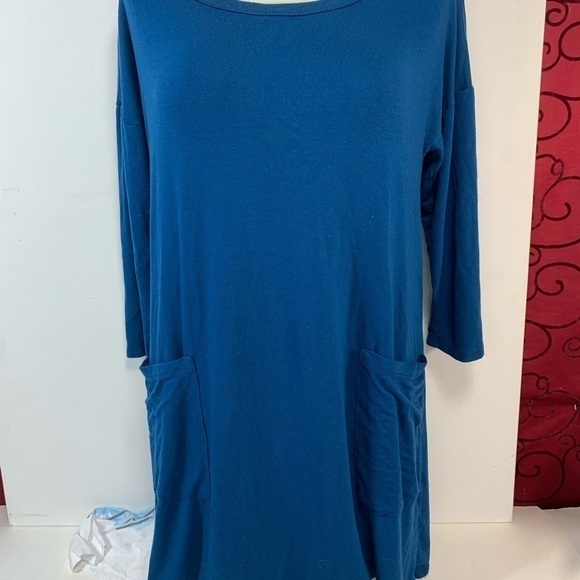 Emerald Blue Long Sleeve Dress with Pockets - Picture 5 of 5
